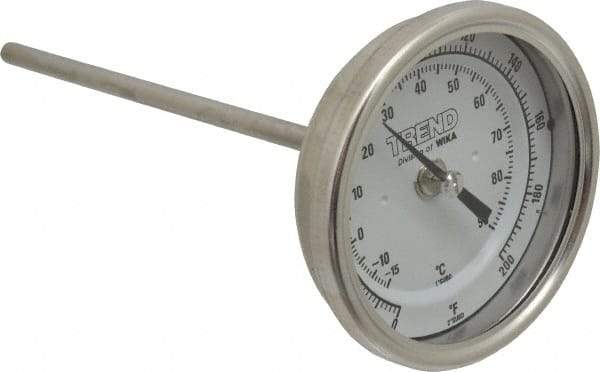 Wika - 6 Inch Long Stem, 3 Inch Dial Diameter, Stainless Steel, Back Connected Bi-Metal Thermometer - -15 to 90°C, 1% Accuracy - A1 Tooling