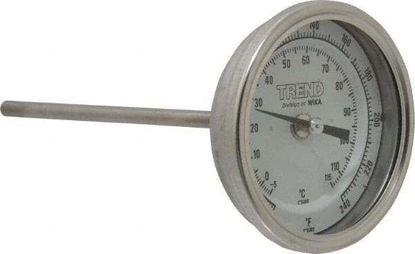 Wika - 6 Inch Long Stem, 3 Inch Dial Diameter, Stainless Steel, Back Connected Bi-Metal Thermometer - -5 to 115°C, 1% Accuracy - A1 Tooling