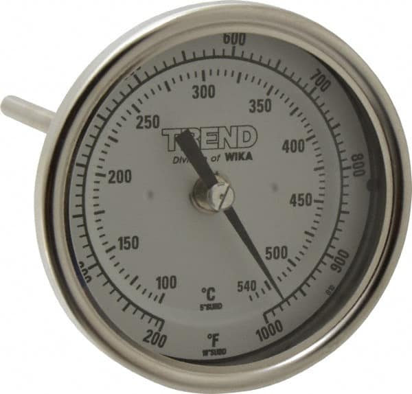 Wika - 6 Inch Long Stem, 3 Inch Dial Diameter, Stainless Steel, Back Connected Bi-Metal Thermometer - 100 to 540°C, 1% Accuracy - A1 Tooling