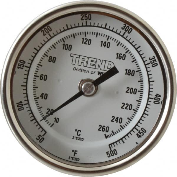 Wika - 9 Inch Long Stem, 3 Inch Dial Diameter, Stainless Steel, Back Connected Bi-Metal Thermometer - 10 to 260°C, 1% Accuracy - A1 Tooling