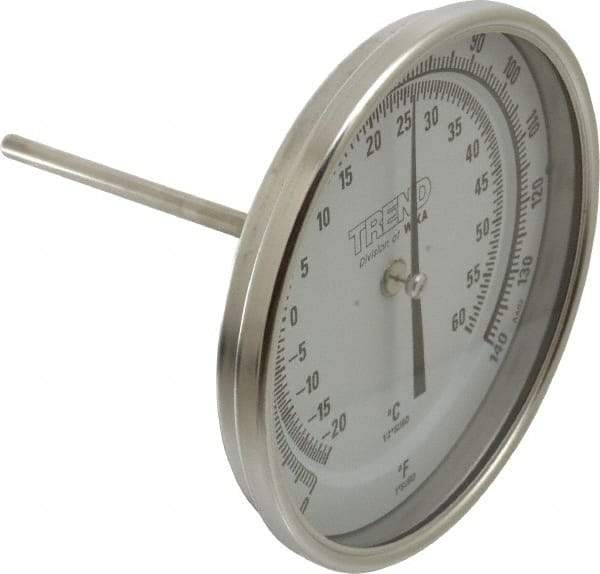 Wika - 4 Inch Long Stem, 5 Inch Dial Diameter, Stainless Steel, Back Connected Bi-Metal Thermometer - -20 to 60°C, 1% Accuracy - A1 Tooling