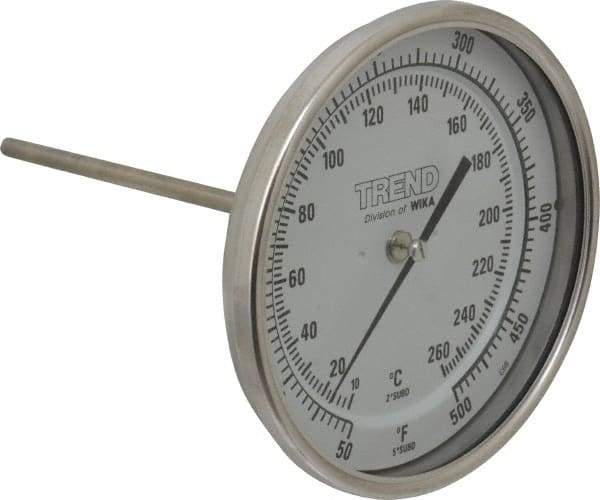 Wika - 6 Inch Long Stem, 5 Inch Dial Diameter, Stainless Steel, Back Connected Bi-Metal Thermometer - 10 to 260°C, 1% Accuracy - A1 Tooling