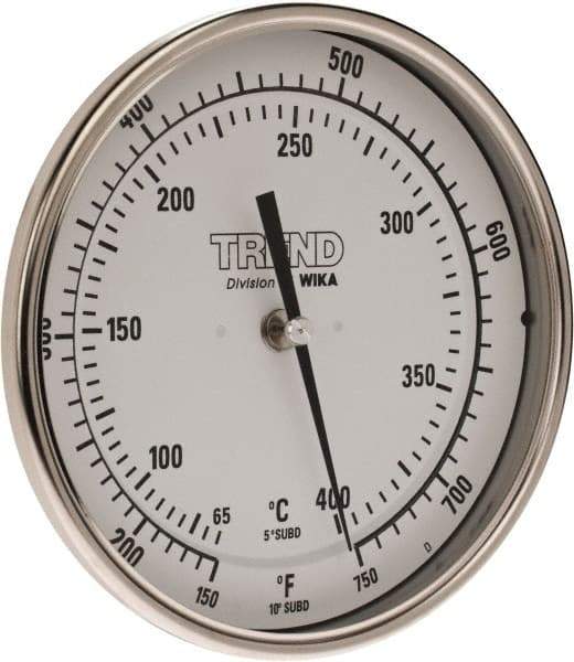 Wika - 9 Inch Long Stem, 5 Inch Dial Diameter, Stainless Steel, Back Connected Bi-Metal Thermometer - 65 to 400°C, 1% Accuracy - A1 Tooling