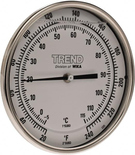 Wika - 6 Inch Long Stem, 5 Inch Dial Diameter, Stainless Steel, Back Connected Bi-Metal Thermometer - -5 to 115°C, 1% Accuracy - A1 Tooling