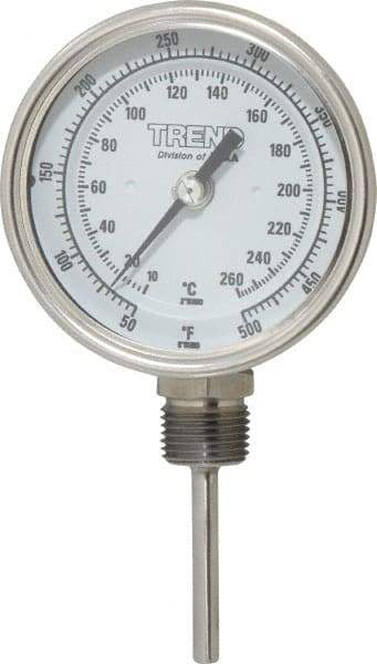 Wika - 2-1/2 Inch Long Stem, 3 Inch Dial Diameter, Stainless Steel, Bottom Connected Bi-Metal Thermometer - 10 to 260°C, 1% Accuracy - A1 Tooling