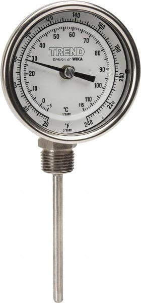 Wika - 4 Inch Long Stem, 3 Inch Dial Diameter, Stainless Steel, Bottom Connected Bi-Metal Thermometer - -5 to 115°C, 1% Accuracy - A1 Tooling