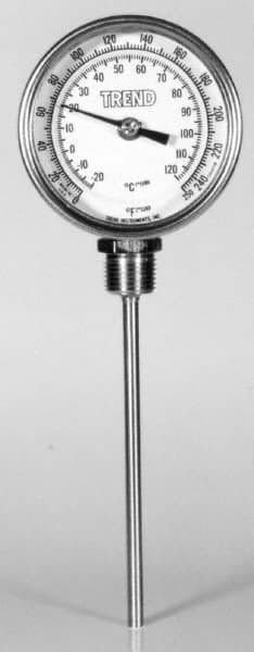 Wika - 9 Inch Long Stem, 5 Inch Dial Diameter, Stainless Steel, Bottom Connected Bi-Metal Thermometer - -20 to 60°C, 1% Accuracy - A1 Tooling