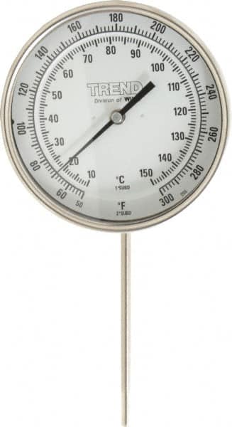 Wika - 6 Inch Long Stem, 5 Inch Dial Diameter, Stainless Steel, Adjustable Angle Bi-Metal Thermometer - 10 to 150°C, 1% Accuracy - A1 Tooling