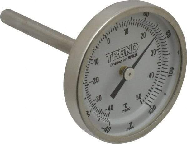 Wika - 2-1/2 Inch Long Stem, 2 Inch Dial Diameter, Stainless Steel, Back Connected Bi-Metal Thermometer - -40 to 50°C, 1% Accuracy - A1 Tooling