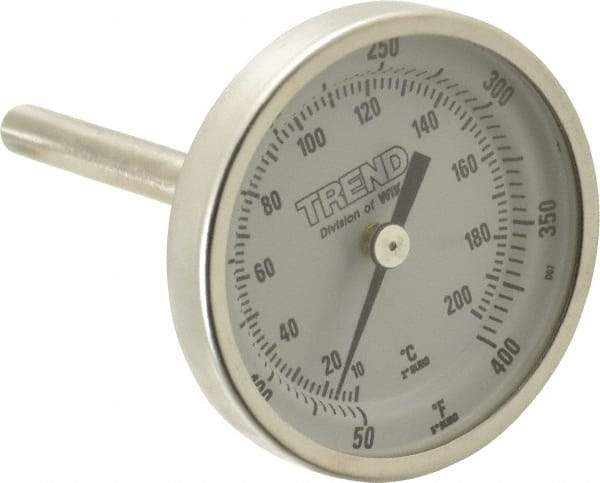 Wika - 2-1/2 Inch Long Stem, 2 Inch Dial Diameter, Stainless Steel, Back Connected Bi-Metal Thermometer - 10 to 200°C, 1% Accuracy - A1 Tooling