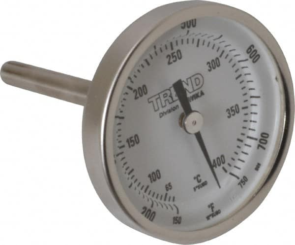 Wika - 2-1/2 Inch Long Stem, 2 Inch Dial Diameter, Stainless Steel, Back Connected Bi-Metal Thermometer - 65 to 400°C, 1% Accuracy - A1 Tooling