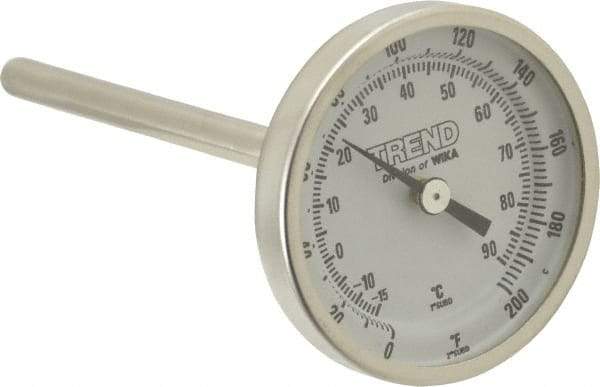 Wika - 4 Inch Long Stem, 2 Inch Dial Diameter, Stainless Steel, Back Connected Bi-Metal Thermometer - -15 to 90°C, 1% Accuracy - A1 Tooling