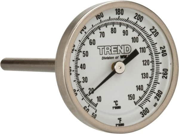 Wika - 4 Inch Long Stem, 2 Inch Dial Diameter, Stainless Steel, Back Connected Bi-Metal Thermometer - 10 to 150°C, 1% Accuracy - A1 Tooling