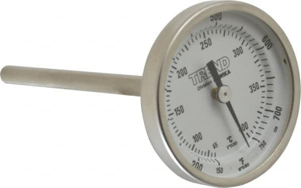 Wika - 4 Inch Long Stem, 2 Inch Dial Diameter, Stainless Steel, Back Connected Bi-Metal Thermometer - 65 to 400°C, 1% Accuracy - A1 Tooling