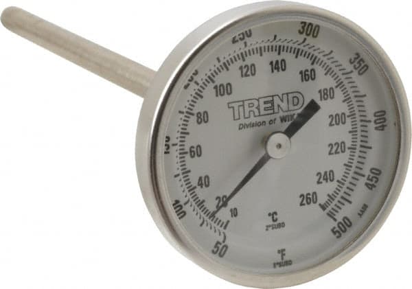 Wika - 6 Inch Long Stem, 2 Inch Dial Diameter, Stainless Steel, Back Connected Bi-Metal Thermometer - 10 to 260°C, 1% Accuracy - A1 Tooling