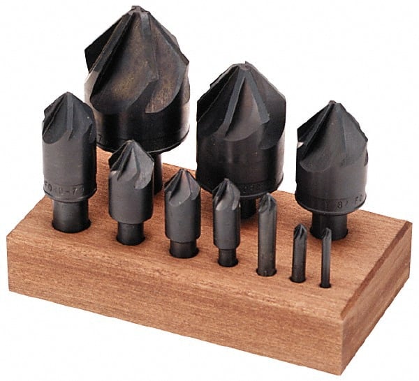 M.A. Ford - 10 Piece, 1/8 to 1-1/2" Head Diam, 90° Included Angle, Countersink Set - A1 Tooling