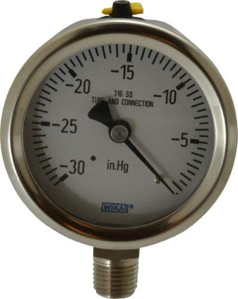 Wika - 2-1/2" Dial, 1/4 Thread, 30-0 Scale Range, Pressure Gauge - Lower Connection Mount, Accurate to 1.5% of Scale - A1 Tooling