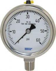 Wika - 2-1/2" Dial, 1/4 Thread, 0-60 Scale Range, Pressure Gauge - Lower Connection Mount, Accurate to 1.5% of Scale - A1 Tooling