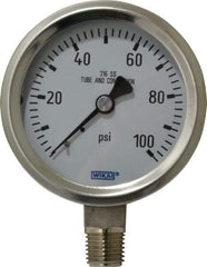 Wika - 2-1/2" Dial, 1/4 Thread, 0-100 Scale Range, Pressure Gauge - Lower Connection Mount, Accurate to 1.5% of Scale - A1 Tooling