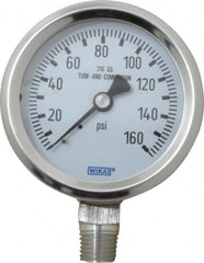 Wika - 2-1/2" Dial, 1/4 Thread, 0-160 Scale Range, Pressure Gauge - Lower Connection Mount, Accurate to 1.5% of Scale - A1 Tooling