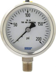 Wika - 2-1/2" Dial, 1/4 Thread, 0-200 Scale Range, Pressure Gauge - Lower Connection Mount, Accurate to 1.5% of Scale - A1 Tooling