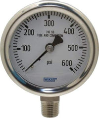 Wika - 2-1/2" Dial, 1/4 Thread, 0-600 Scale Range, Pressure Gauge - Lower Connection Mount, Accurate to 1.5% of Scale - A1 Tooling