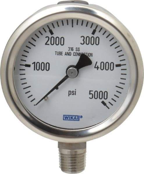 Wika - 2-1/2" Dial, 1/4 Thread, 0-5,000 Scale Range, Pressure Gauge - Lower Connection Mount, Accurate to 1.5% of Scale - A1 Tooling