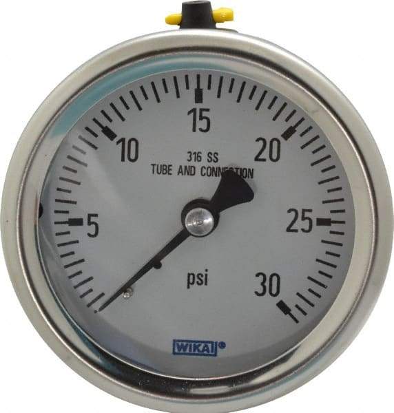 Wika - 2-1/2" Dial, 1/4 Thread, 0-30 Scale Range, Pressure Gauge - Center Back Connection Mount, Accurate to 1.5% of Scale - A1 Tooling