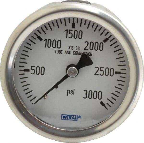 Wika - 2-1/2" Dial, 1/4 Thread, 0-3,000 Scale Range, Pressure Gauge - Center Back Connection Mount, Accurate to 1.5% of Scale - A1 Tooling