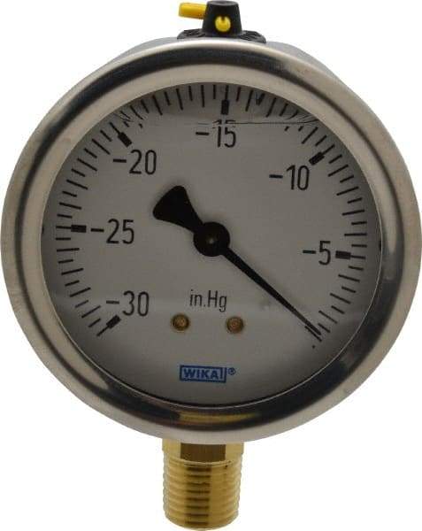 Wika - 2-1/2" Dial, 1/4 Thread, 30-0 Scale Range, Pressure Gauge - Lower Connection Mount, Accurate to 1.5% of Scale - A1 Tooling