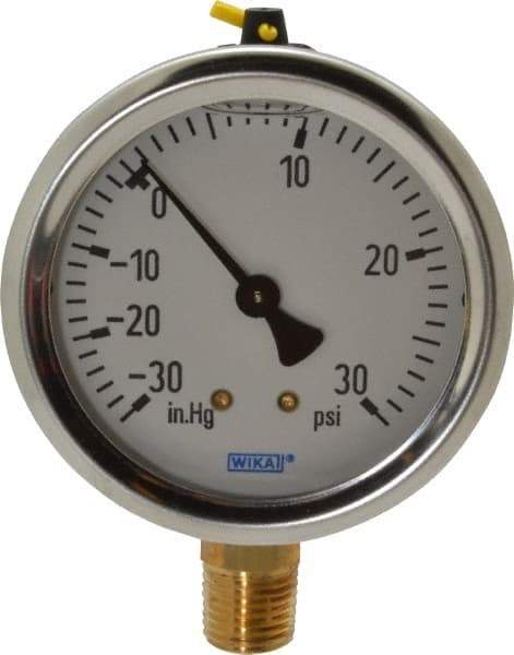 Wika - 2-1/2" Dial, 1/4 Thread, 30-0-30 Scale Range, Pressure Gauge - Lower Connection Mount, Accurate to 1.5% of Scale - A1 Tooling