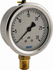 Wika - 2-1/2" Dial, 1/4 Thread, 0-30 Scale Range, Pressure Gauge - Lower Connection Mount, Accurate to 1.5% of Scale - A1 Tooling