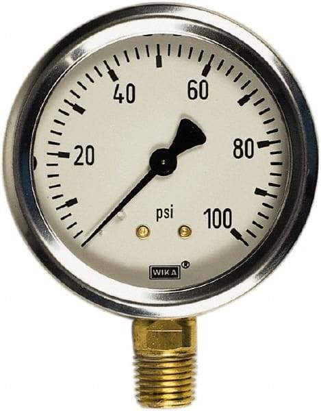 Wika - 2-1/2" Dial, 1/4 Thread, 0-400 Scale Range, Pressure Gauge - Center Back Connection Mount, Accurate to 1.5% of Scale - A1 Tooling