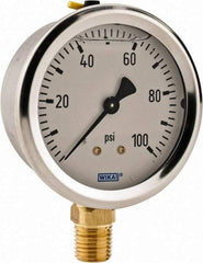 Wika - 2-1/2" Dial, 1/4 Thread, 0-100 Scale Range, Pressure Gauge - Lower Connection Mount, Accurate to 2-1-2% of Scale - A1 Tooling