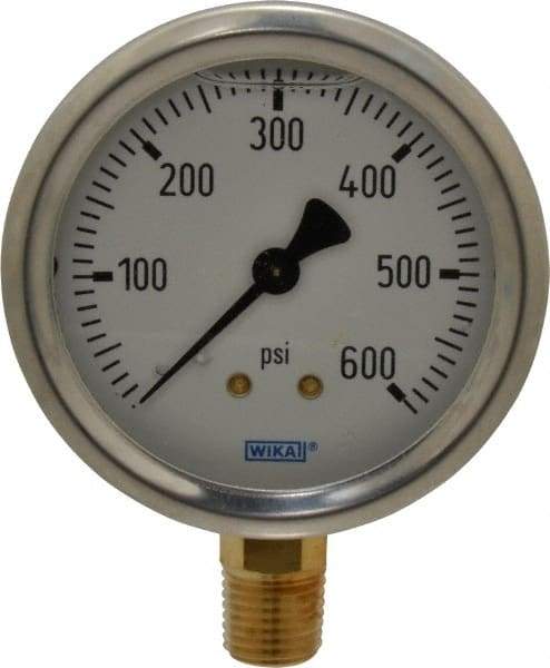 Wika - 2-1/2" Dial, 1/4 Thread, 0-600 Scale Range, Pressure Gauge - Lower Connection Mount, Accurate to 1.5% of Scale - A1 Tooling