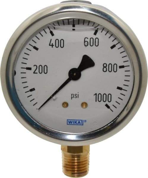 Wika - 2-1/2" Dial, 1/4 Thread, 0-1,000 Scale Range, Pressure Gauge - Lower Connection Mount, Accurate to 1.5% of Scale - A1 Tooling