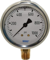 Wika - 2-1/2" Dial, 1/4 Thread, 0-1,000 Scale Range, Pressure Gauge - Lower Connection Mount, Accurate to 1.5% of Scale - A1 Tooling