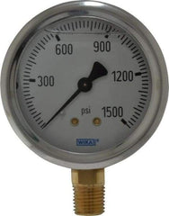 Wika - 2-1/2" Dial, 1/4 Thread, 0-1,500 Scale Range, Pressure Gauge - Lower Connection Mount, Accurate to 1.5% of Scale - A1 Tooling