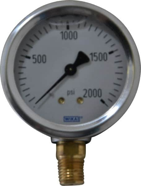 Wika - 2-1/2" Dial, 1/4 Thread, 0-2,000 Scale Range, Pressure Gauge - Lower Connection Mount, Accurate to 1.5% of Scale - A1 Tooling