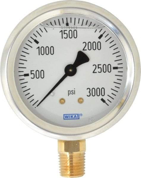 Wika - 2-1/2" Dial, 1/4 Thread, 0-3,000 Scale Range, Pressure Gauge - Lower Connection Mount, Accurate to 1.5% of Scale - A1 Tooling