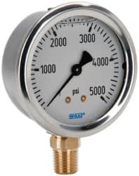 Wika - 2-1/2" Dial, 1/4 Thread, 0-5,000 Scale Range, Pressure Gauge - Lower Connection Mount, Accurate to 1.5% of Scale - A1 Tooling