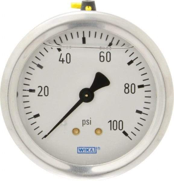 Wika - 2-1/2" Dial, 1/4 Thread, 0-100 Scale Range, Pressure Gauge - Center Back Connection Mount, Accurate to 1.5% of Scale - A1 Tooling