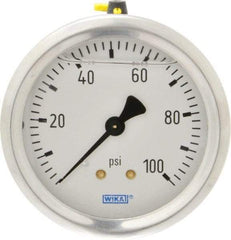 Wika - 2-1/2" Dial, 1/4 Thread, 0-100 Scale Range, Pressure Gauge - Center Back Connection Mount, Accurate to 1.5% of Scale - A1 Tooling