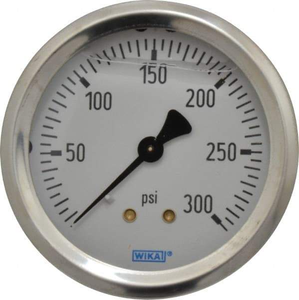 Wika - 2-1/2" Dial, 1/4 Thread, 0-300 Scale Range, Pressure Gauge - Center Back Connection Mount, Accurate to 1.5% of Scale - A1 Tooling