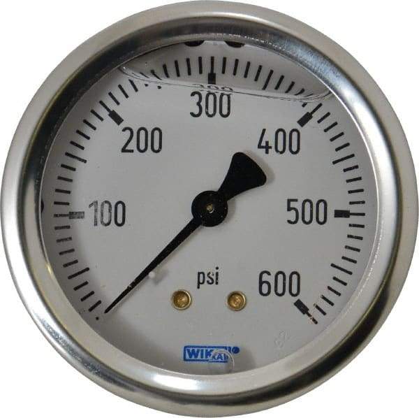 Wika - 2-1/2" Dial, 1/4 Thread, 0-600 Scale Range, Pressure Gauge - Center Back Connection Mount, Accurate to 1.5% of Scale - A1 Tooling