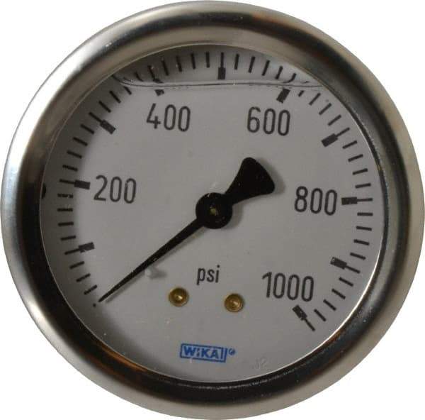 Wika - 2-1/2" Dial, 1/4 Thread, 0-1,000 Scale Range, Pressure Gauge - Center Back Connection Mount, Accurate to 1.5% of Scale - A1 Tooling