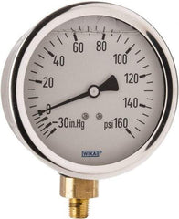 Wika - 4" Dial, 1/4 Thread, 30-0-160 Scale Range, Pressure Gauge - Lower Connection Mount, Accurate to 1% of Scale - A1 Tooling