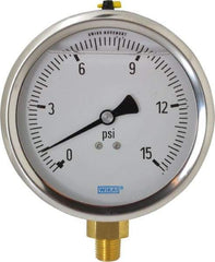 Wika - 4" Dial, 1/4 Thread, 0-15 Scale Range, Pressure Gauge - Lower Connection Mount, Accurate to 1% of Scale - A1 Tooling