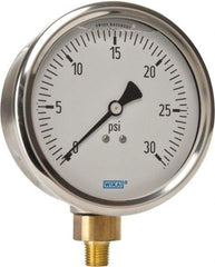 Wika - 4" Dial, 1/4 Thread, 0-30 Scale Range, Pressure Gauge - Lower Connection Mount, Accurate to 1% of Scale - A1 Tooling