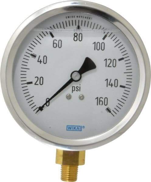 Wika - 4" Dial, 1/4 Thread, 0-160 Scale Range, Pressure Gauge - Lower Connection Mount, Accurate to 1% of Scale - A1 Tooling